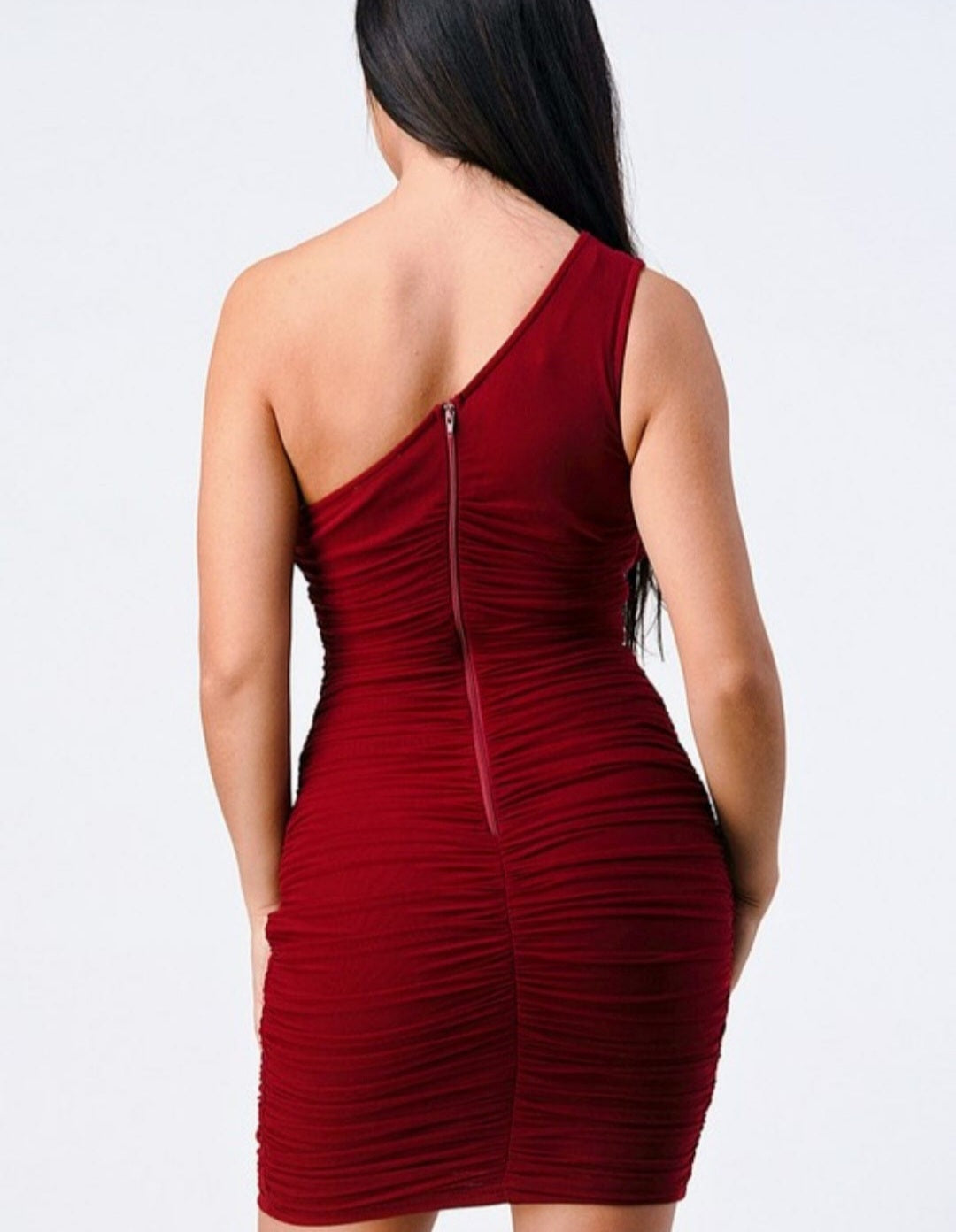 Burgundy One Shoulder Dress