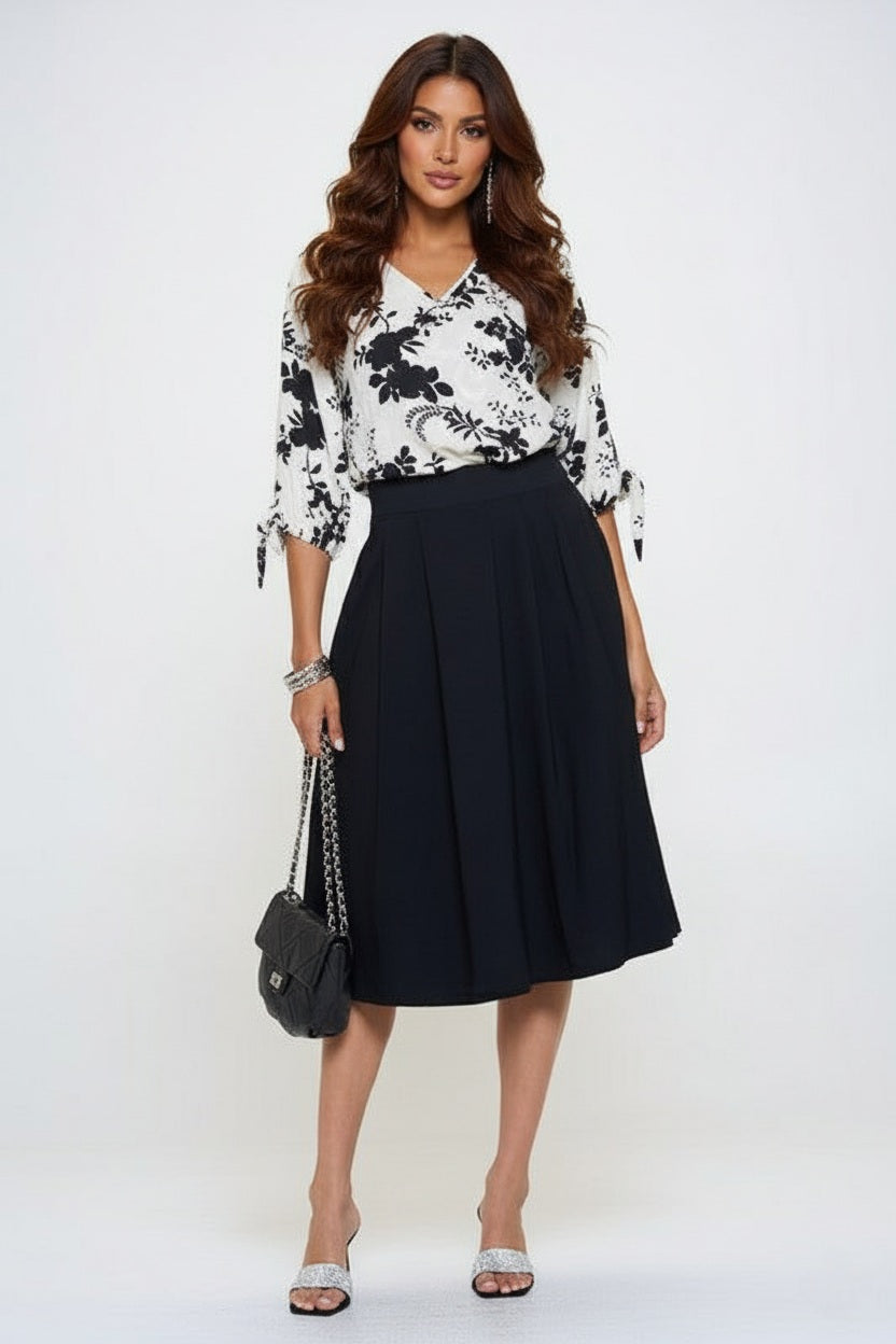 Flower Print V neck Top
