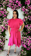Vestido modesto de manga corta de tulipán tejido - Fucsia