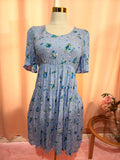 Blue Tiered Floral V Neck Dress