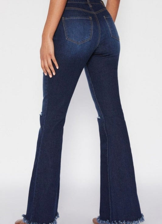 Flared Jeans High-Rise Tall girl friendly 34 inseam Dark blue