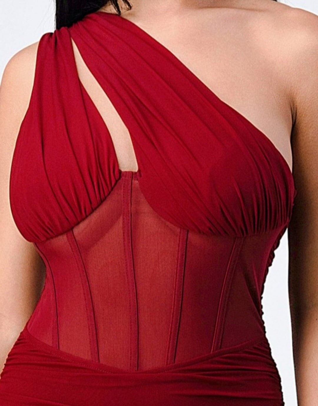 Burgundy One Shoulder Dress