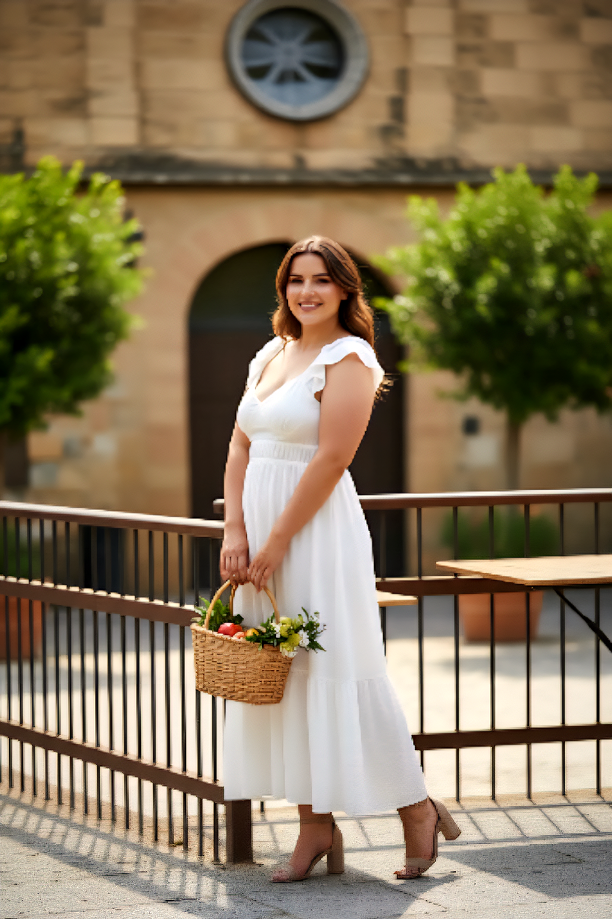 Vestido midi con dobladillo fruncido y volantes en blanco marfil