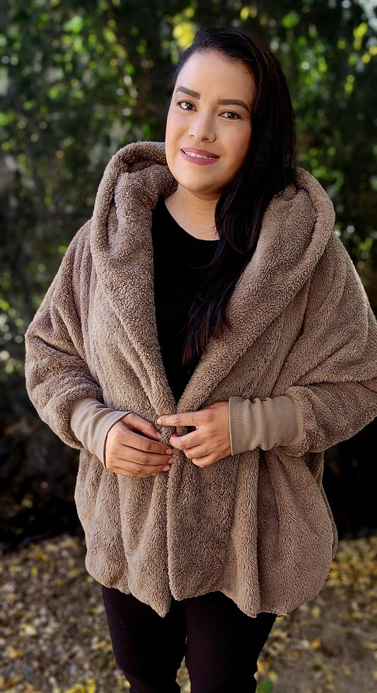 Teddy Hooded Sherpa Jacket - Tan