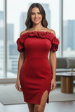 Red Ruffled Off the Shoulder Midi Dress Womens club night out party cocktail