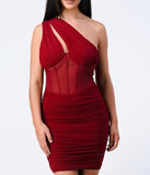 Burgundy One Shoulder Dress