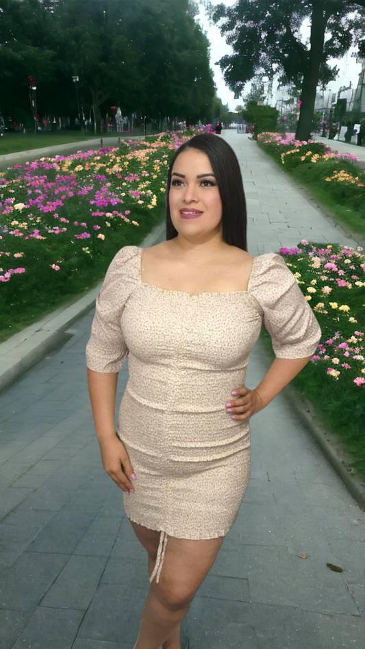 Beige Floral Off Shoulder Dress
