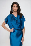 Satin Cowl Neck Short Sleeve Top
