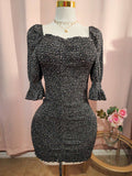 Black Floral Smocked Off Shoulder Dress