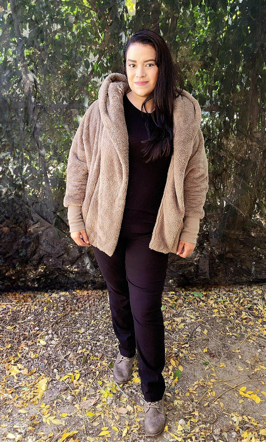 Teddy Hooded Sherpa Jacket - Tan