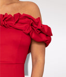 Red Ruffled Off the Shoulder Midi Dress