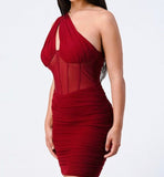 Burgundy One Shoulder Dress