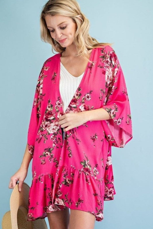 YD Boutique Casual Kimonos S Azalea Floral Kimono