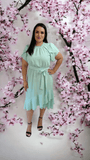YD Boutique Dresses Woven Tulip Short Sleeve Midi Dress - Mint