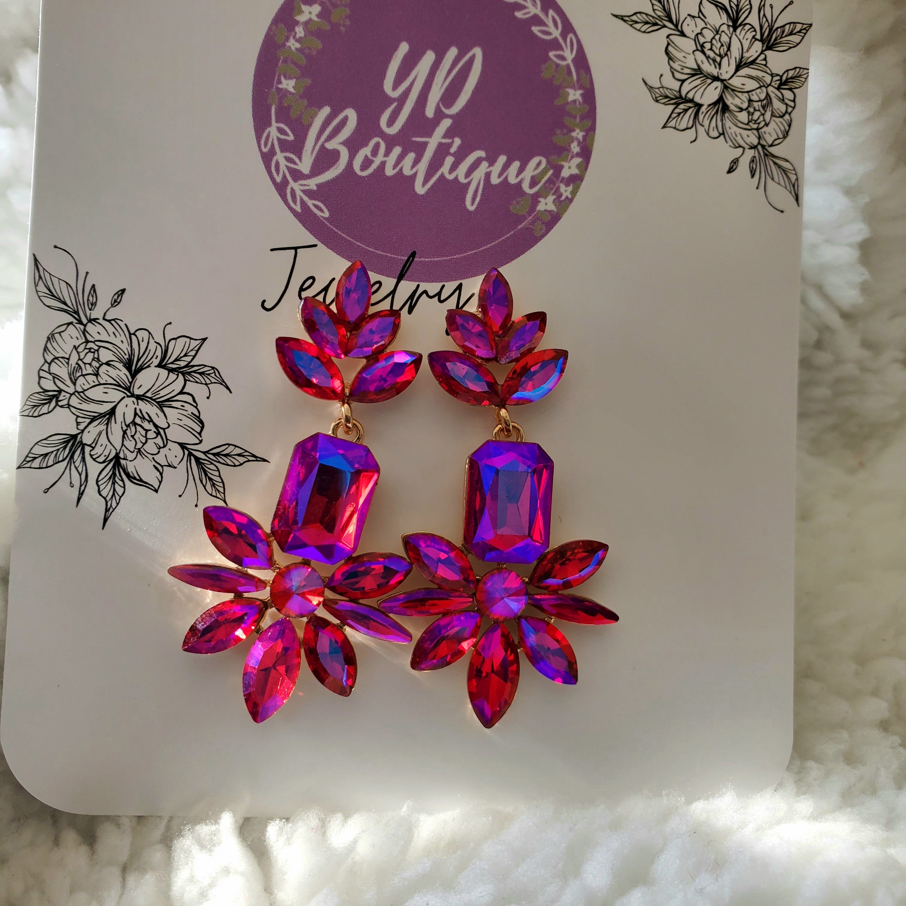 YD Boutique Earrings Fuchsia Drop Flower Stone Earrings