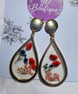 YD Boutique Earrings Navy-Red Real Pressed Dried Flower Resin Earrings