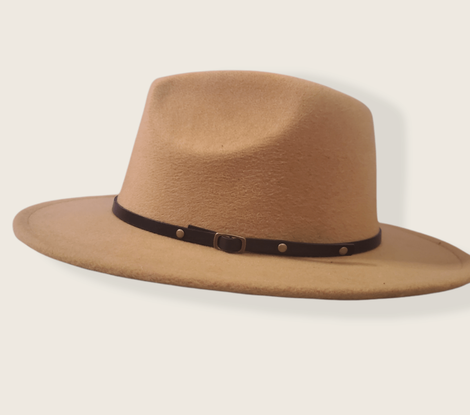 YD Boutique Hats Camel Felt Fedora Hat With Leather Band (Tan)