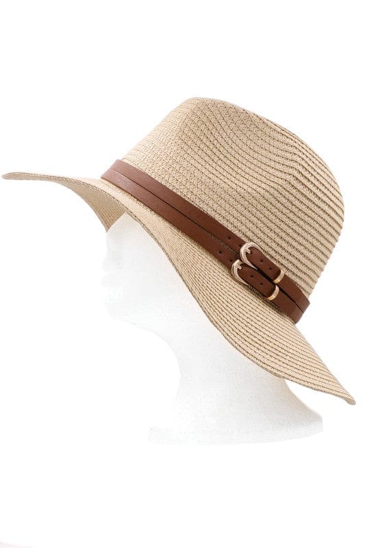 YD Boutique Hats Natural Double Mini Buckle Summer Fedora Hat
