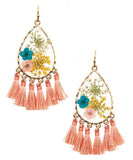 YD Boutique LLC Earrings Peach Floral Resin Teardrop Tassel Earring