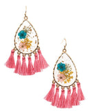YD Boutique LLC Earrings Pink Floral Resin Teardrop Tassel Earring