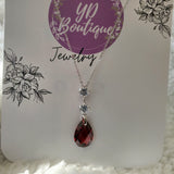 YD Boutique Necklaces Red Crystal With Cubic Zirconia & Chain Necklace