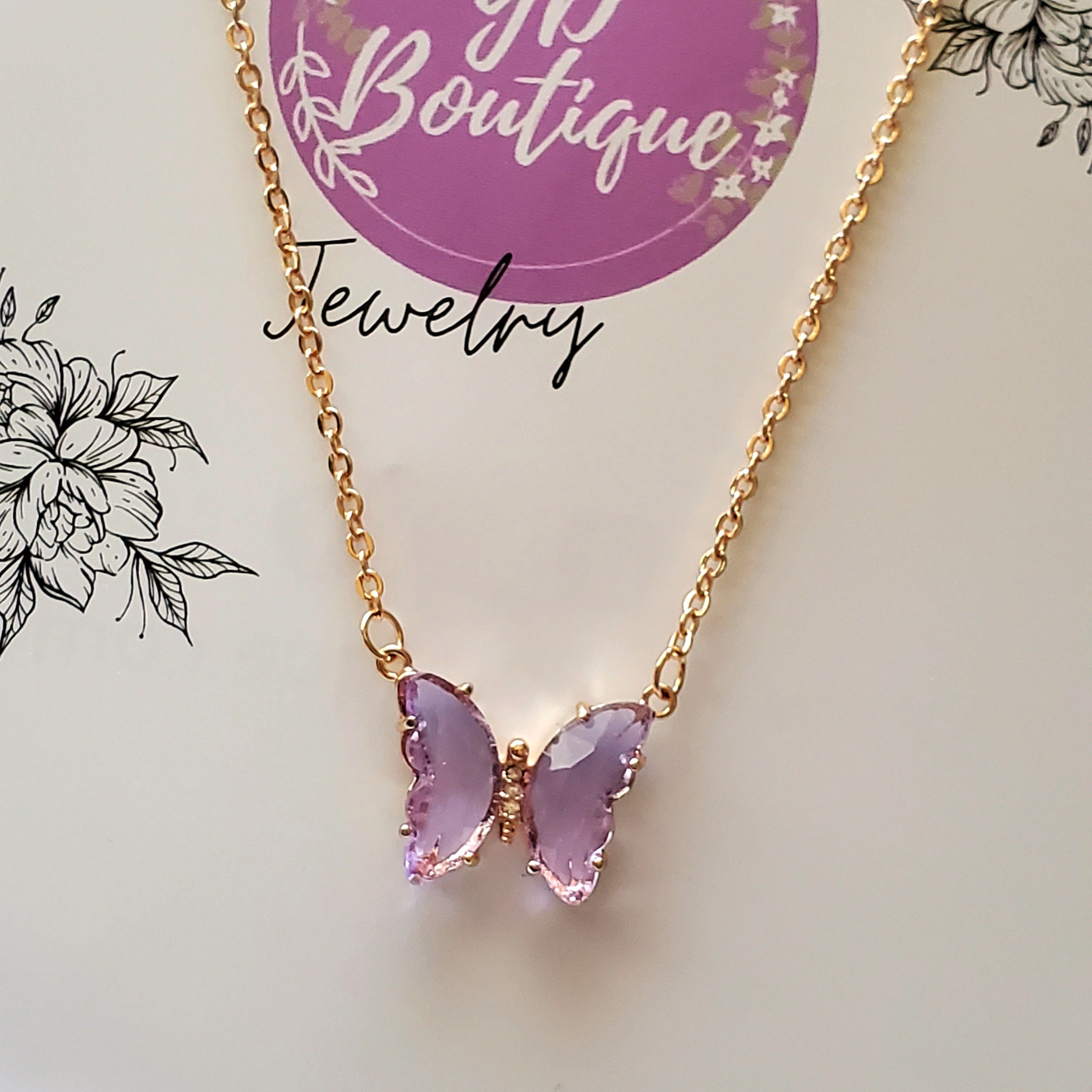 YD Boutique Necklaces Violet Crystal Iridescent Butterfly Necklace