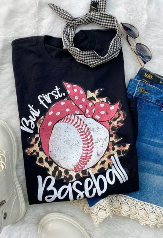 YD Boutique Shirts & Tops M But first baseball Graphic Tee