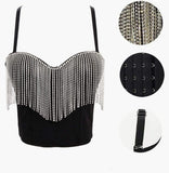 Black Rhinestone Fringe Corset Bustier Top