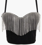 Black Rhinestone Fringe Corset Bustier Top