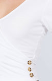 Short Puff Sleeve Surplice Neckline W/side Button Detail Rib Knit Top