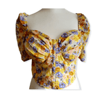 Yellow Cut-Out Puff Sleeve Floral Top 