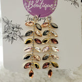 Rhinestone Leaf Shape Earrings champane color