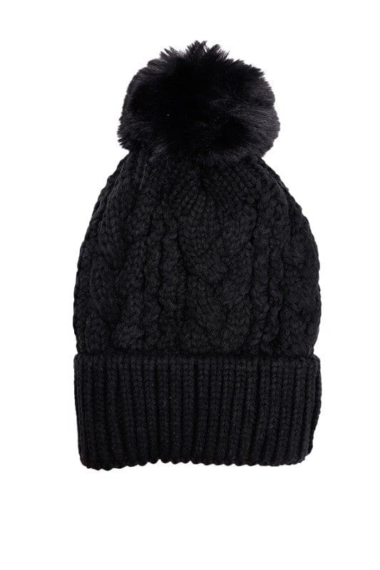 YD Boutique Hats Black Beanie Hats with Sherpa Lining