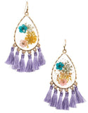 YD Boutique LLC Earrings Lavender Floral Resin Teardrop Tassel Earring