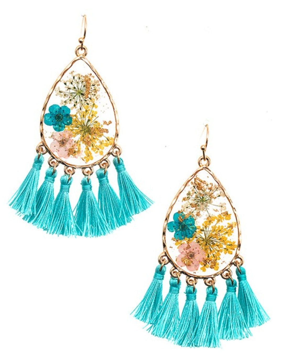 YD Boutique LLC Earrings Mint Floral Resin Teardrop Tassel Earring