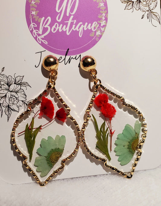 YD Boutique LLC Earrings Mint Real Pressed Dried Flower Botanical Resin Earrings
