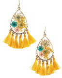 YD Boutique LLC Earrings Yellow Floral Resin Teardrop Tassel Earring