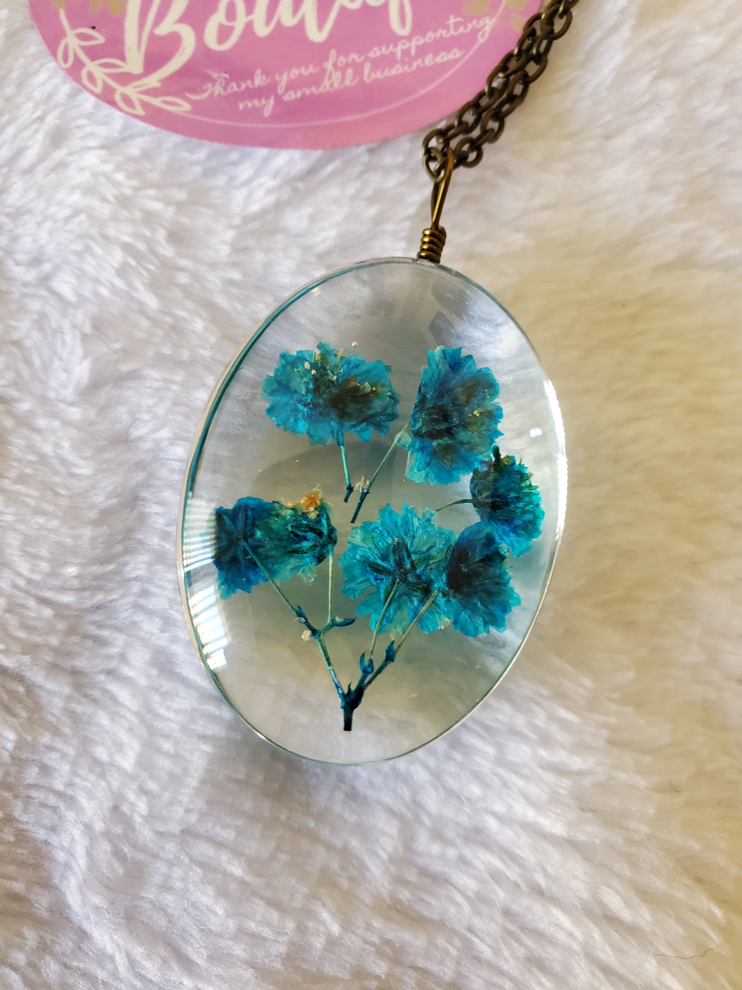 YD Boutique Necklaces Blue Real Dried Flower Botanical Blown Glass Necklace