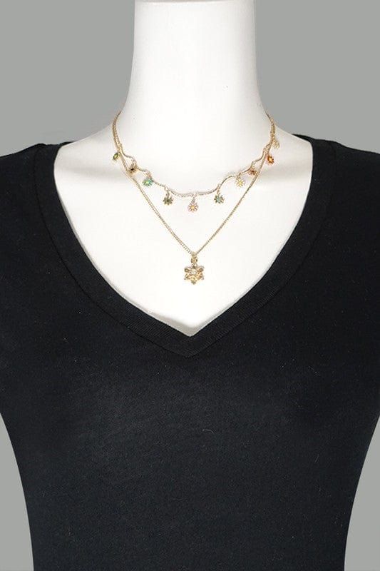 YD Boutique Necklaces Epoxy Flower with Flower Pendant Layer Necklace.