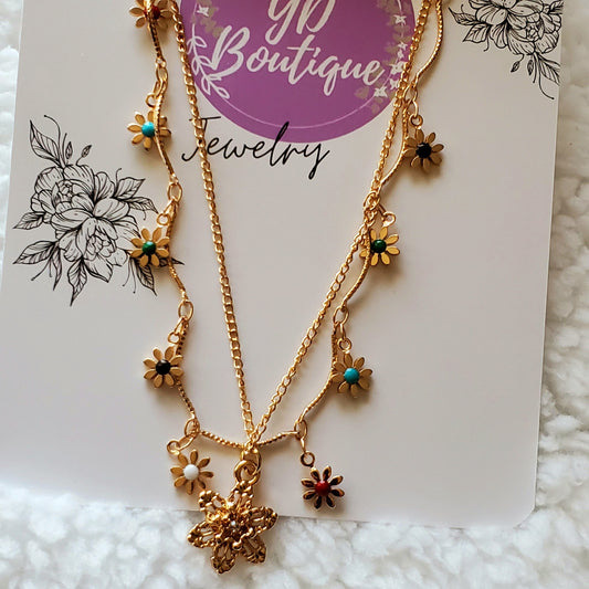 YD Boutique Necklaces Epoxy Flower with Flower Pendant Layer Necklace.
