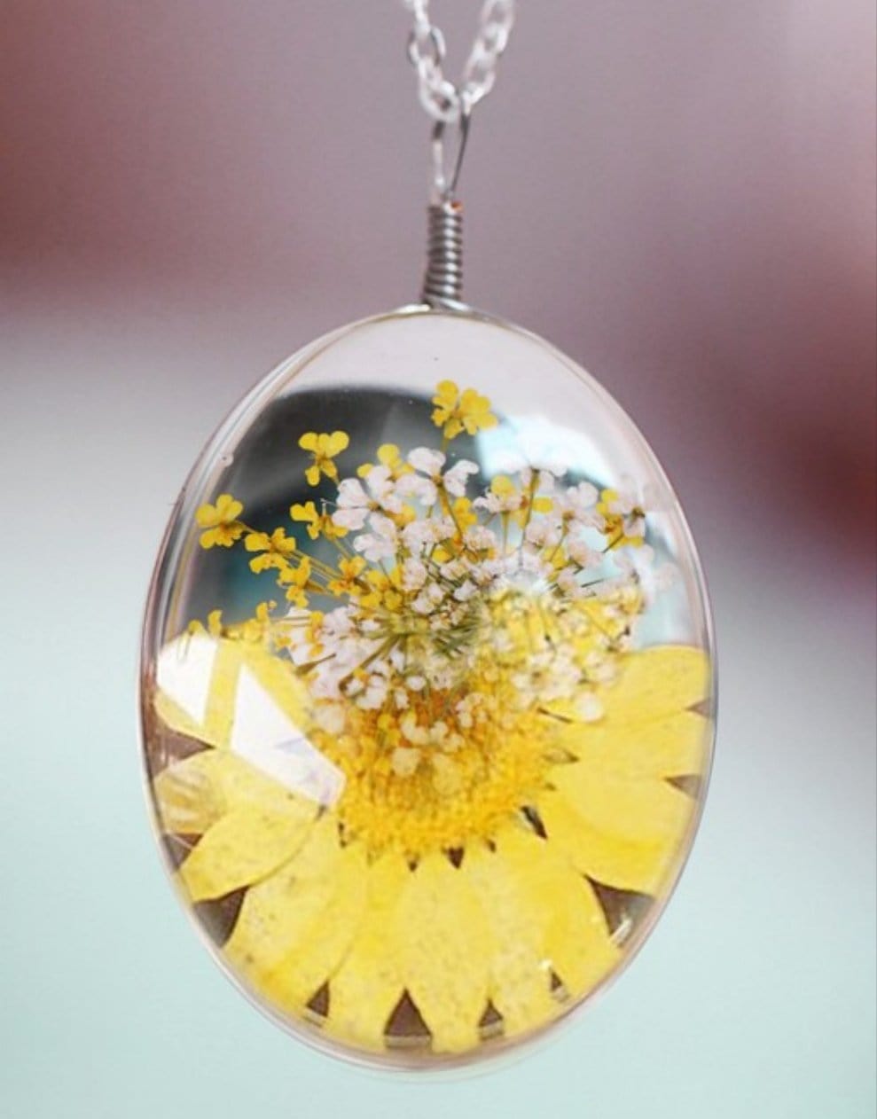 YD Boutique Necklaces Yellow 1 flower Real Dried Flower Botanical Blown Glass Necklace