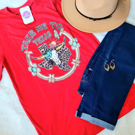 YD Boutique Shirts & Tops S / Red Take me to Texas Tee