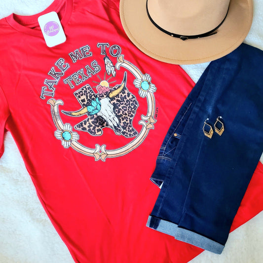 YD Boutique Shirts & Tops S / Red Take me to Texas Tee